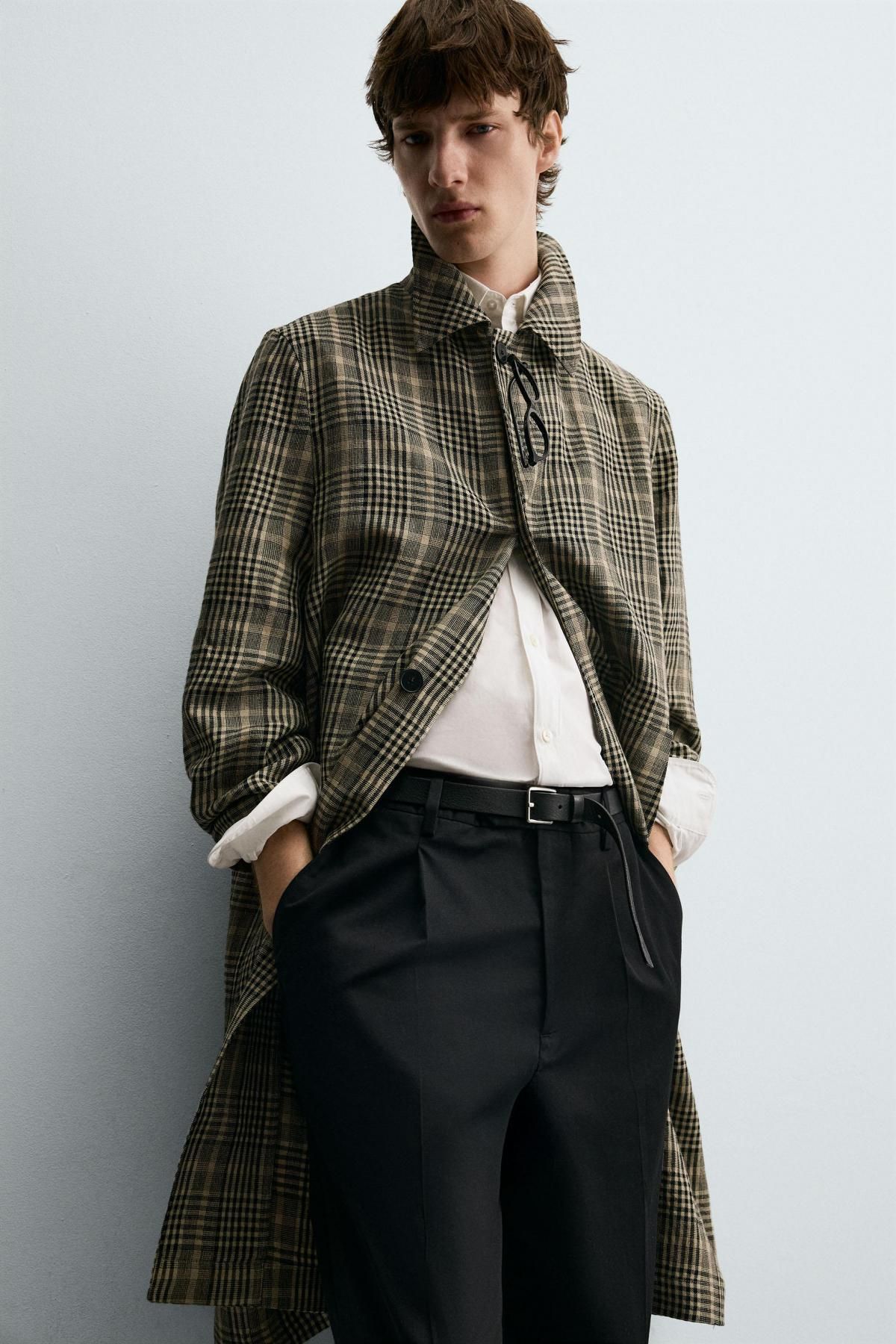 자라 체크 울 린넨 싱글 코트 0706/109 BROWN 이미지 7