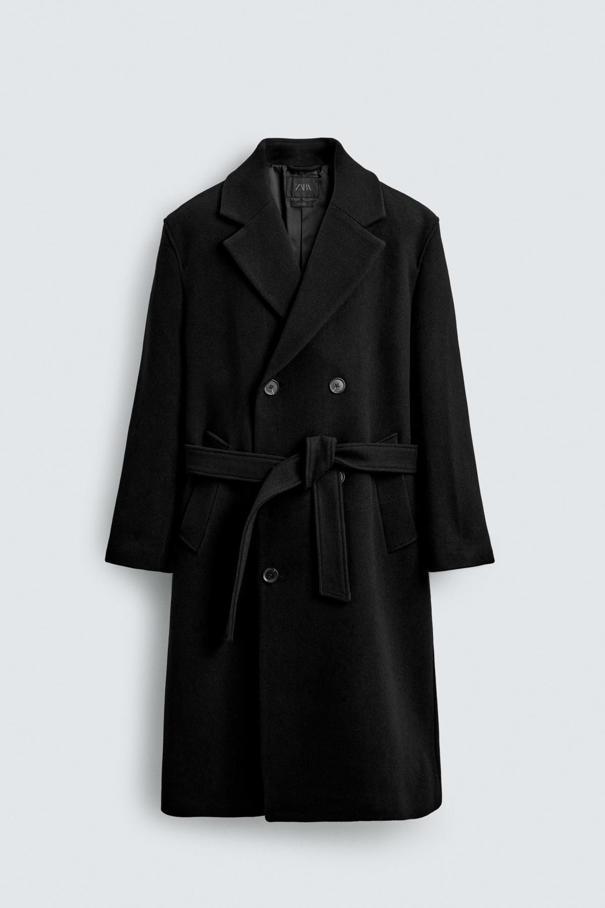 자라 클래식 더블브레스트 울블렌드 벨트 코트 2949/150 BLACK - 메인 이미지