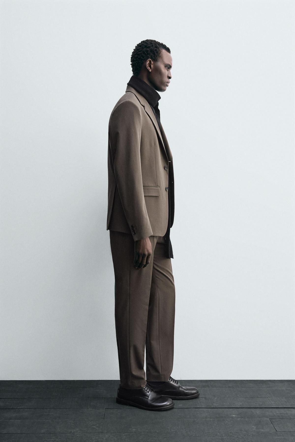 자라 슬림핏 테크니컬 컴포트 수트 블레이저 1564/300 BROWN / TAUPE - 상세 이미지 5