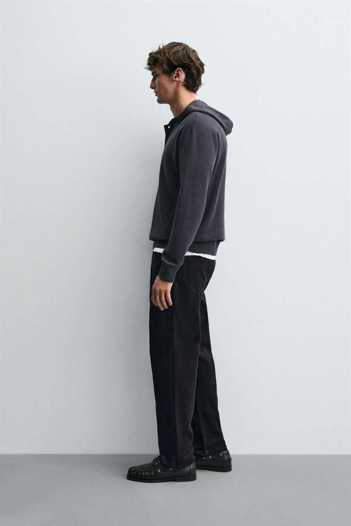 자라 프리미엄 코튼 울 후드 버튼 니트 스웨터 6674/300 ANTHRACITE GREY - 상세 이미지 5