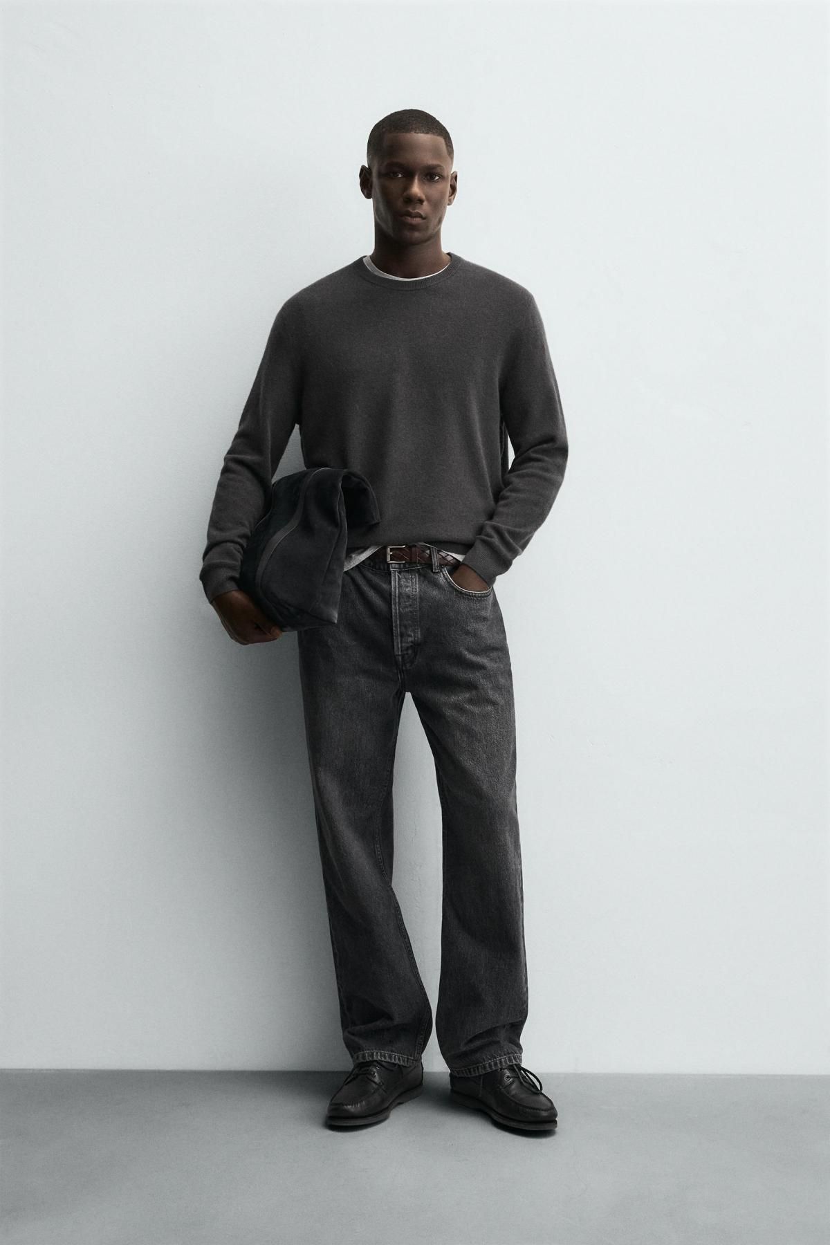 자라 프리미엄 울 캐시미어 라운드 니트 스웨터 2893/320 TAUPE GREY - 상세 이미지 2