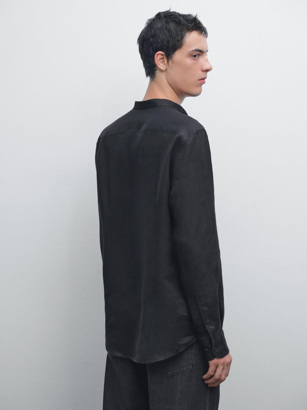 마시모두띠 리넨 스탠드카라 레귤러핏 블랙 긴팔 셔츠 1791/291 BLACK - 상세 이미지 4