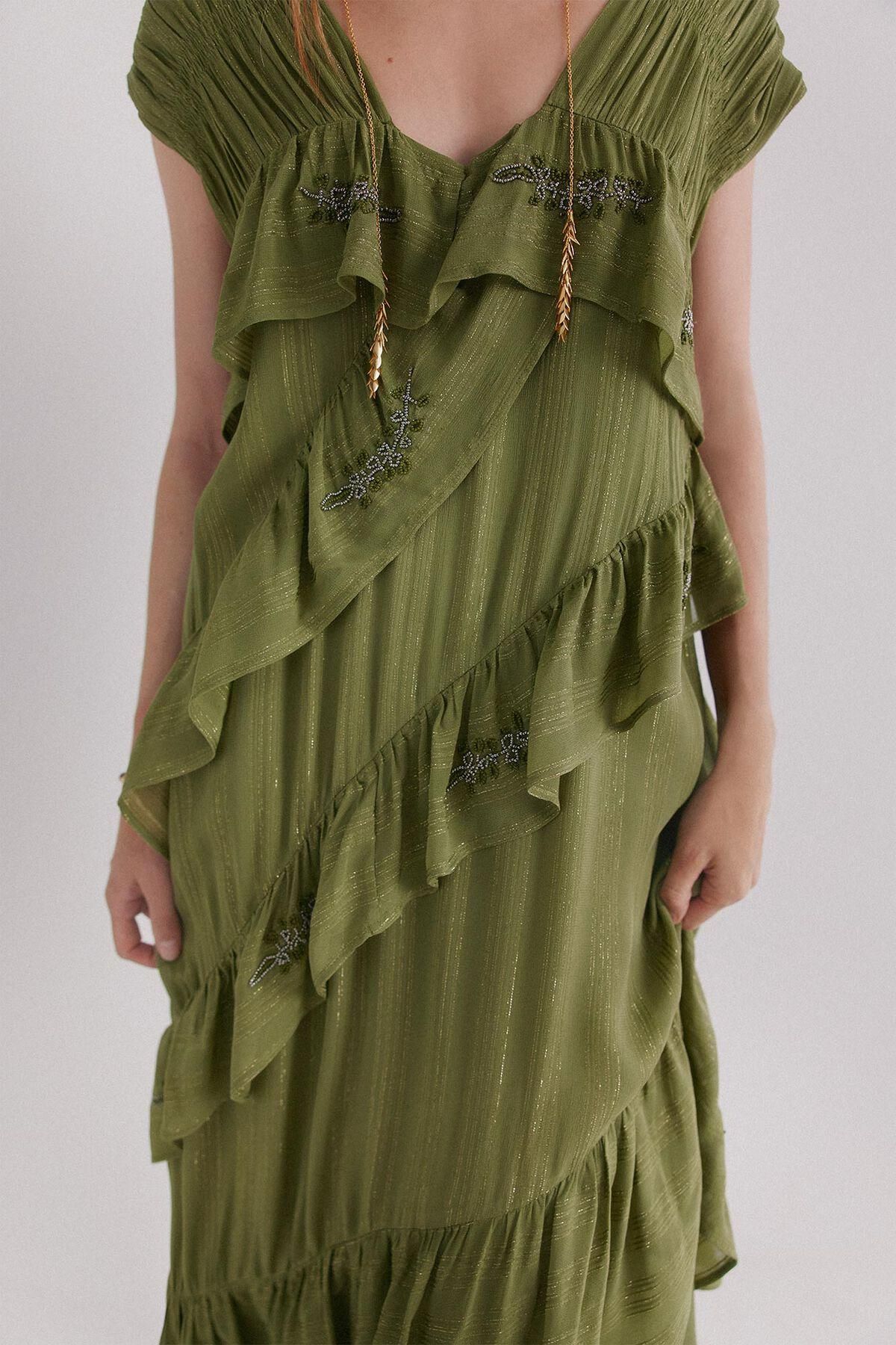 호스 인트로피아 플로럴 자수 러플 맥시 롱 원피스 8222109 VERDE - 상세 이미지 4