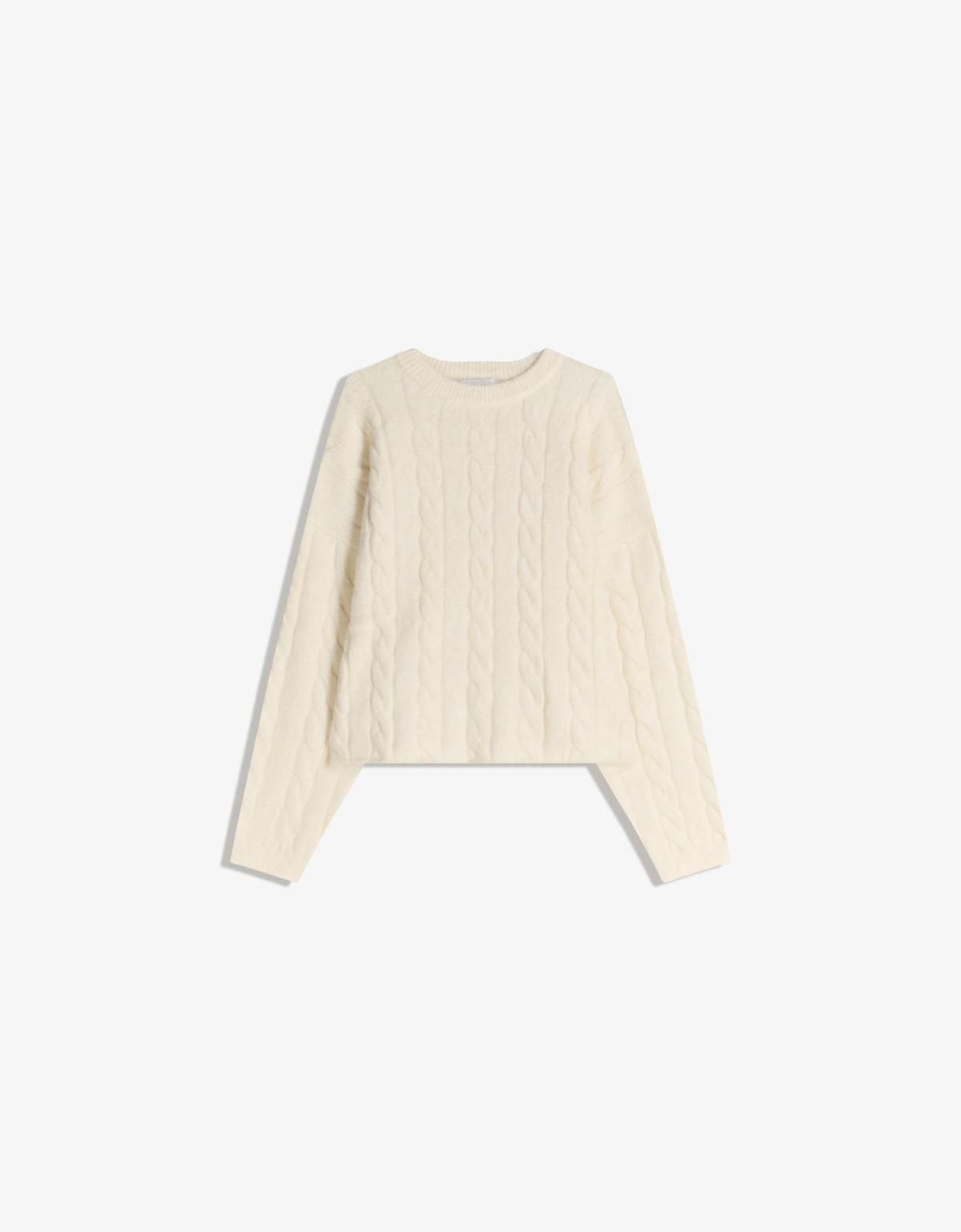 버쉬카 케이블 니트 스웨터 라운드넥 아이보리 7263/693 CREAM - 상품 이미지