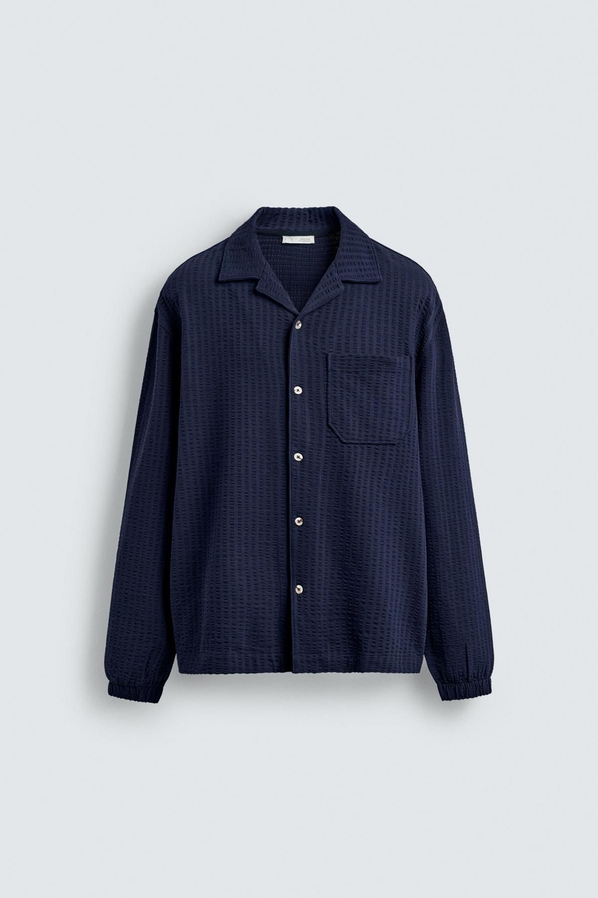 자라 네이비 컴포트 시어서커 오버셔츠 4092/345 NAVY BLUE - 메인 이미지