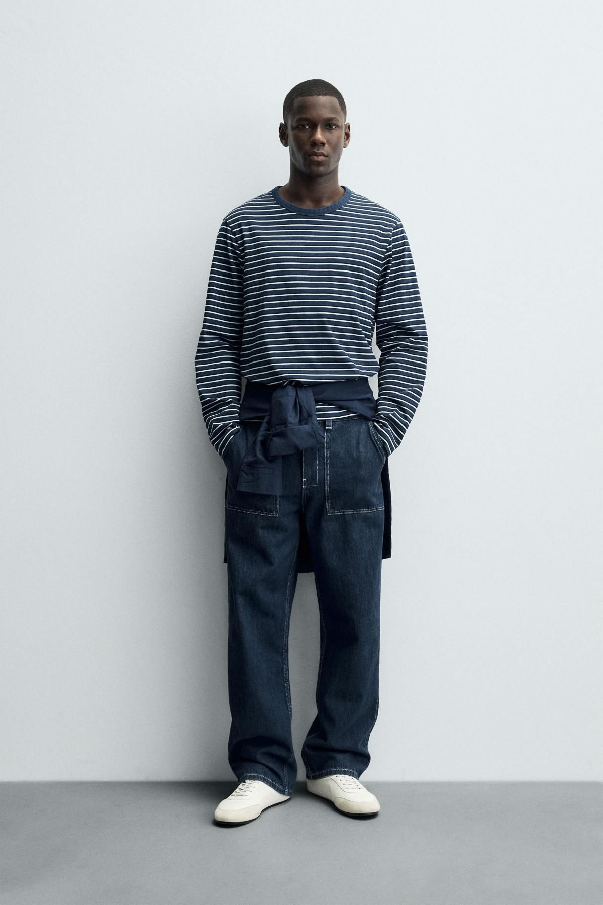 자라 스트라이프 테크니컬 레귤러핏 긴팔 티셔츠 4092/343 BLUE / INDIGO - 상세 이미지 2
