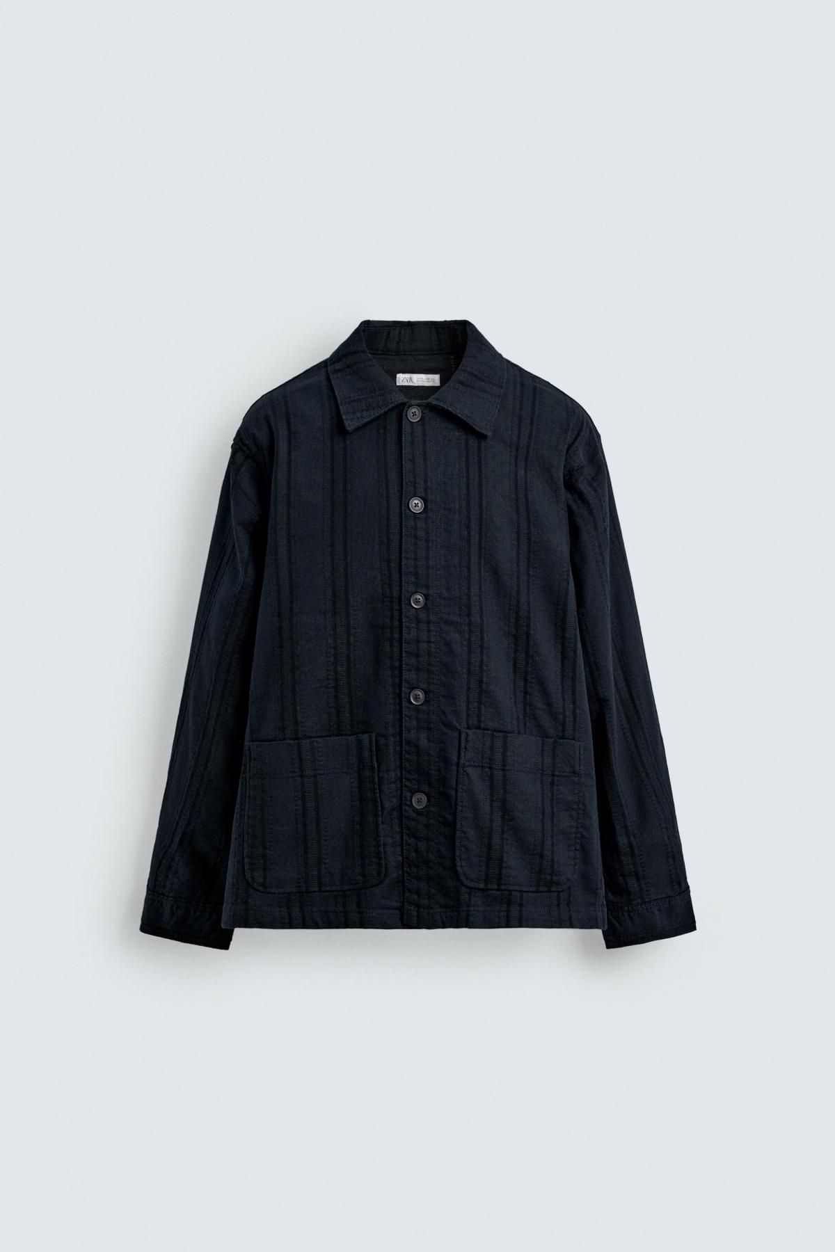 자라 오버핏 스트라이프 자카드 테크니컬 오버셔츠 7147/351 NAVY BLUE - 메인 이미지