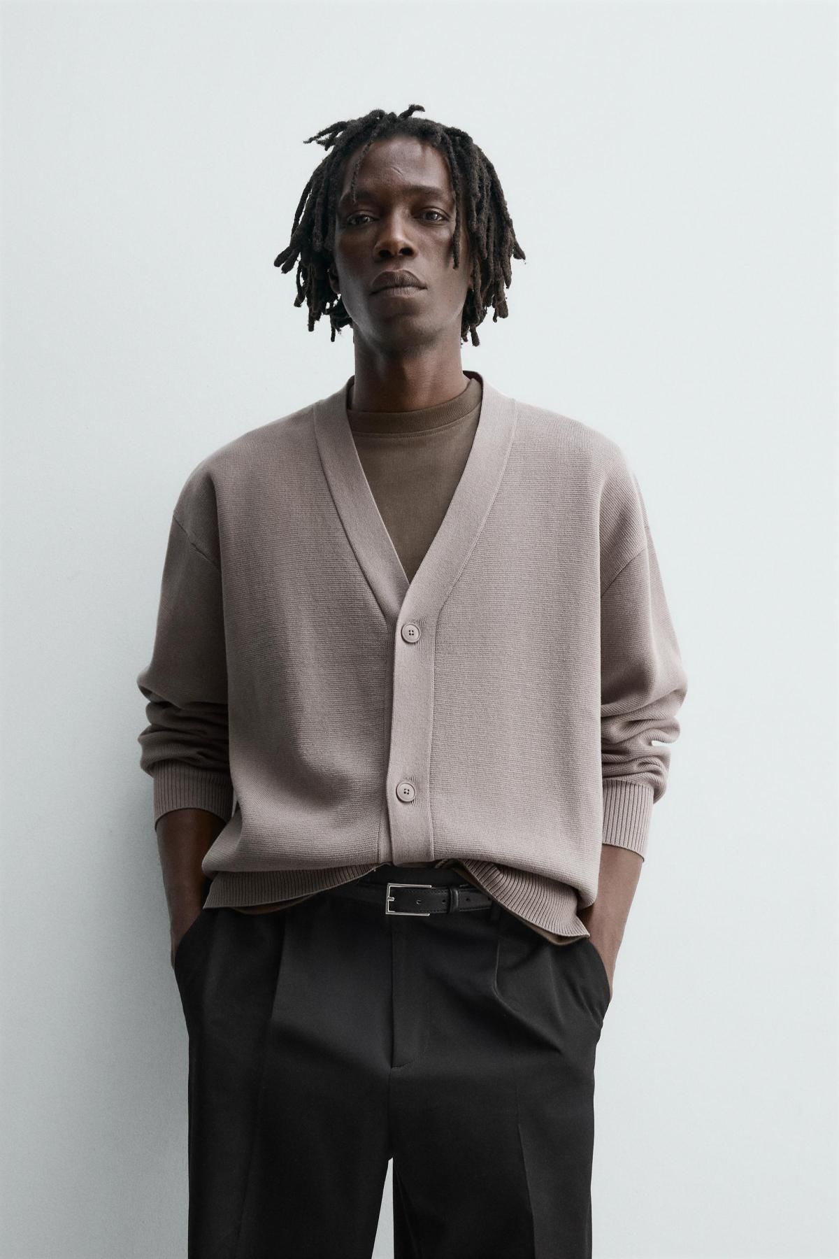 자라 미니멀 브이넥 텍스처 코튼 가디건 4216/300 TAUPE GREY - 상세 이미지 3
