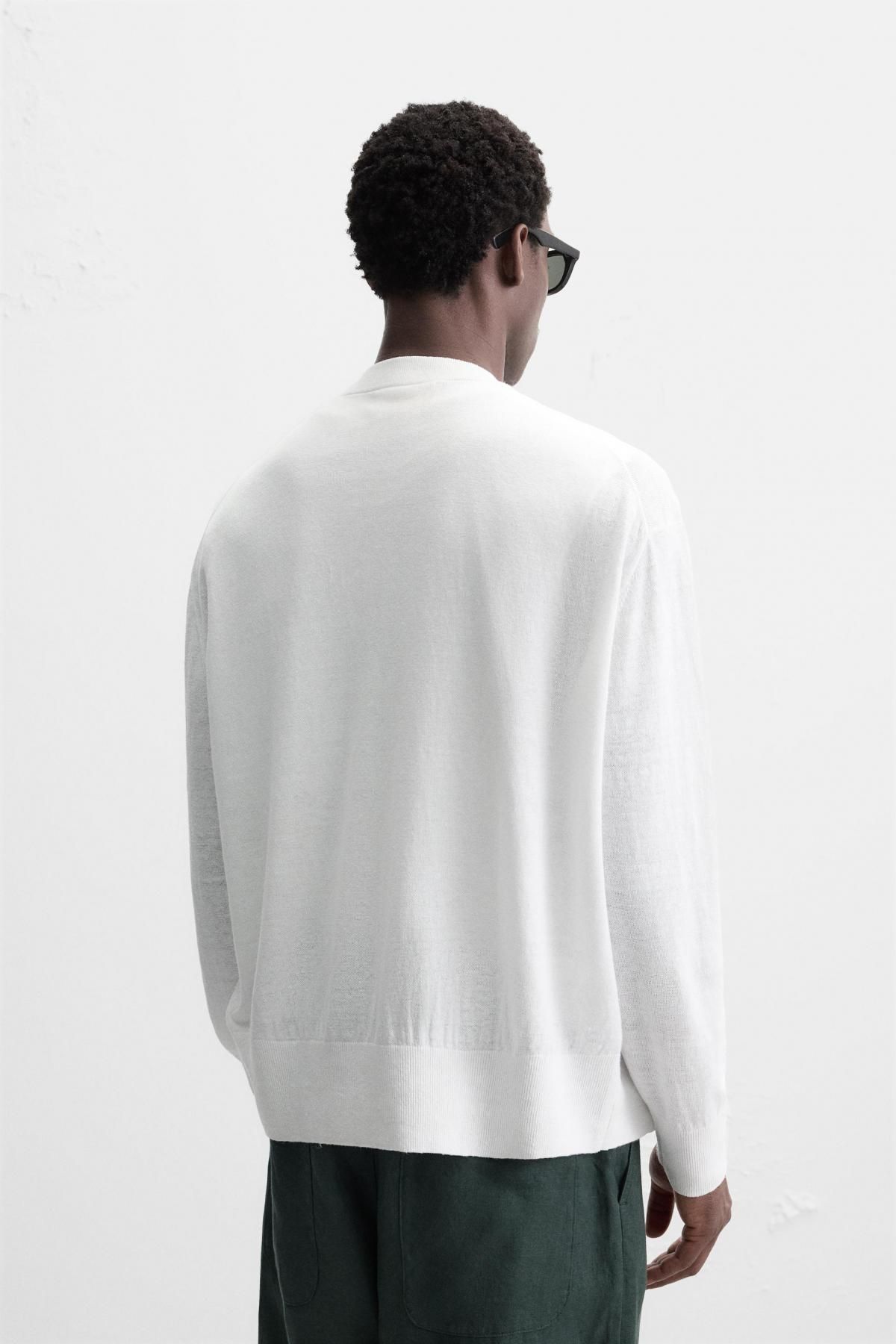 자라 친환경 헴프 브이넥 화이트 카디건 2142/418 WHITE - 상세 이미지 4