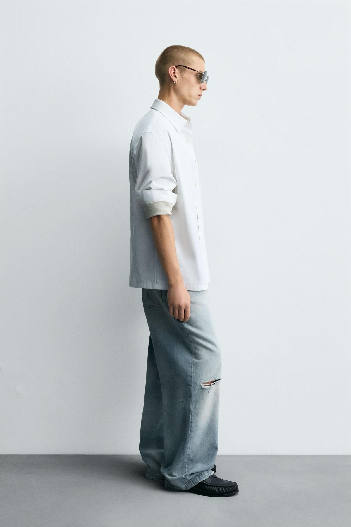 자라 워싱 배기핏 디스트로이드 와이드 청바지 6045/301 LIGHT BLUE - 상세 이미지 5