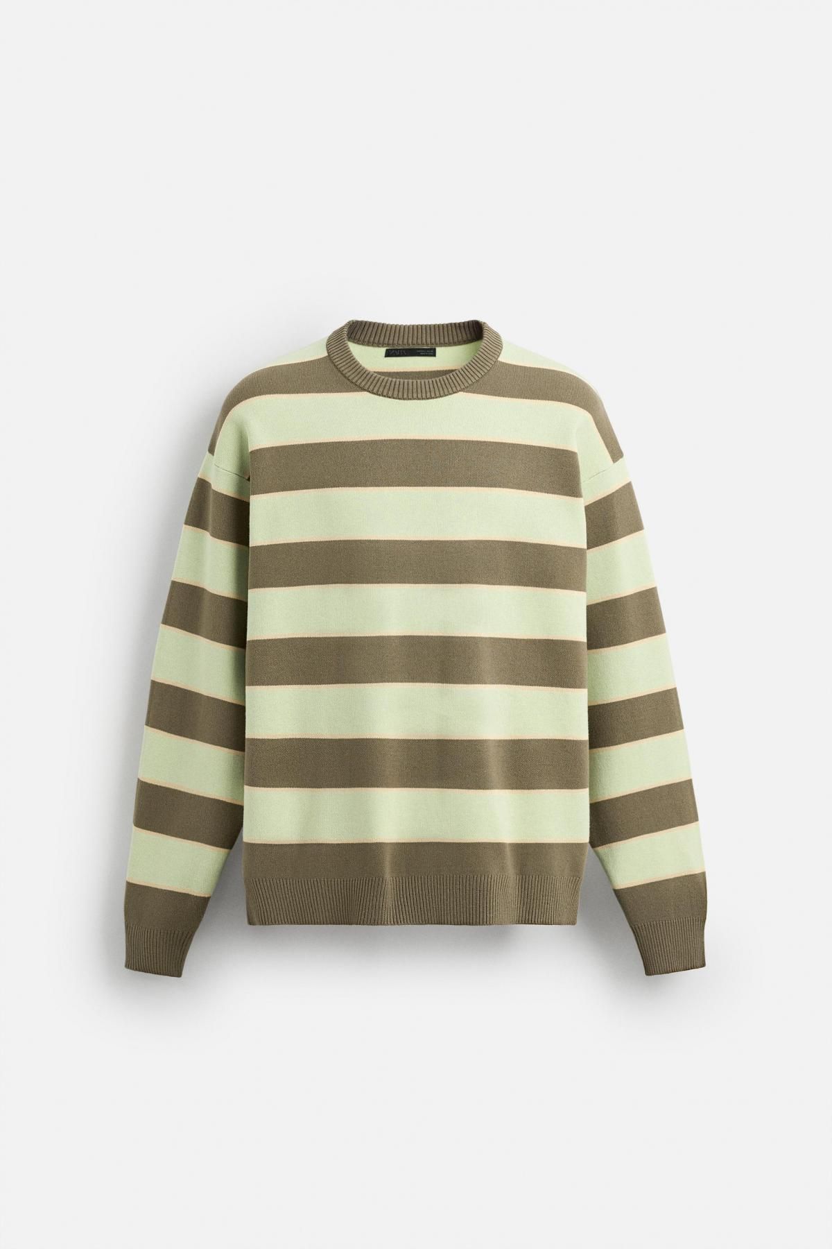 자라 스트라이프 소프트 라운드 니트 스웨터 5755/325 GREEN STRIPE - 상품 이미지