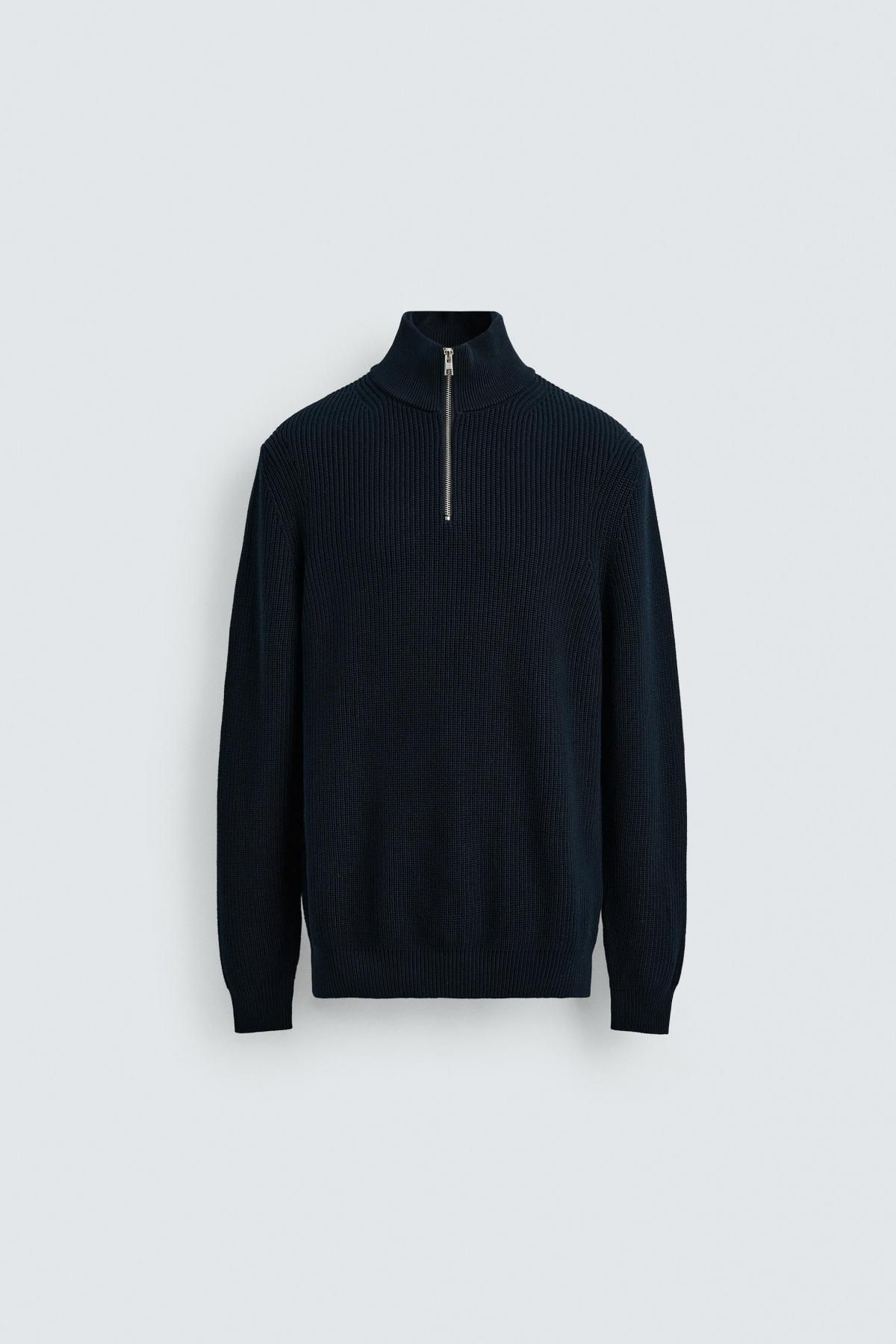 자라 하프집업 니트 스웨터 네이비 3284/400 NAVY BLUE - 메인 이미지
