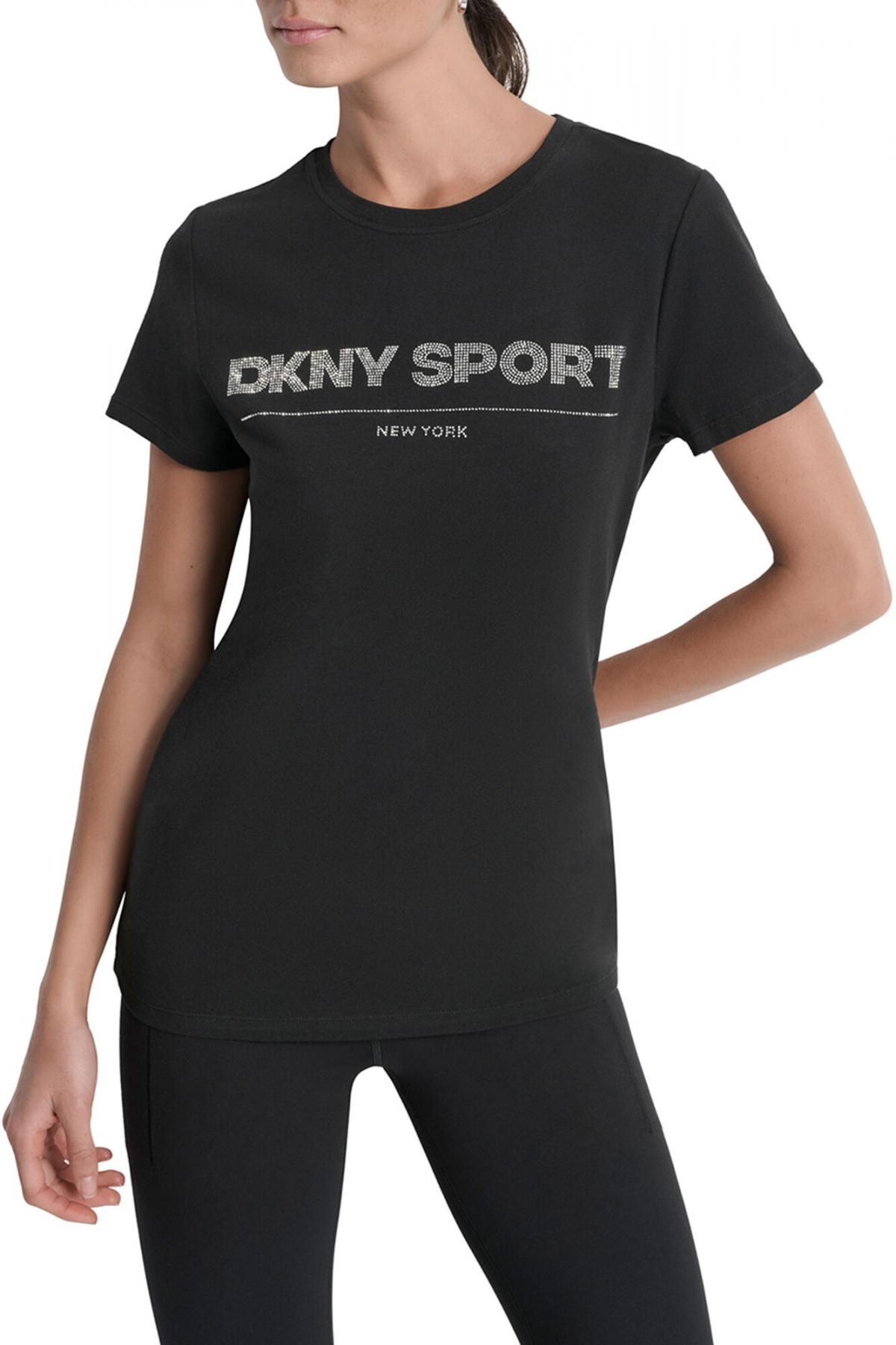 디케이엔와이 DKNY 스트라스 로고 반팔 티셔츠 0142307 NEGRO - 상품 이미지