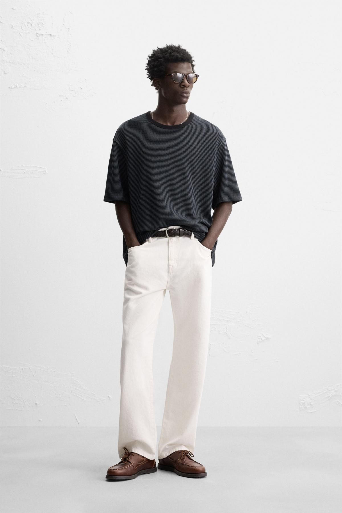 자라 스트라이프 자카드 릴렉스핏 반팔 티셔츠 5372/310 BLUE/BLACK - 상세 이미지 2