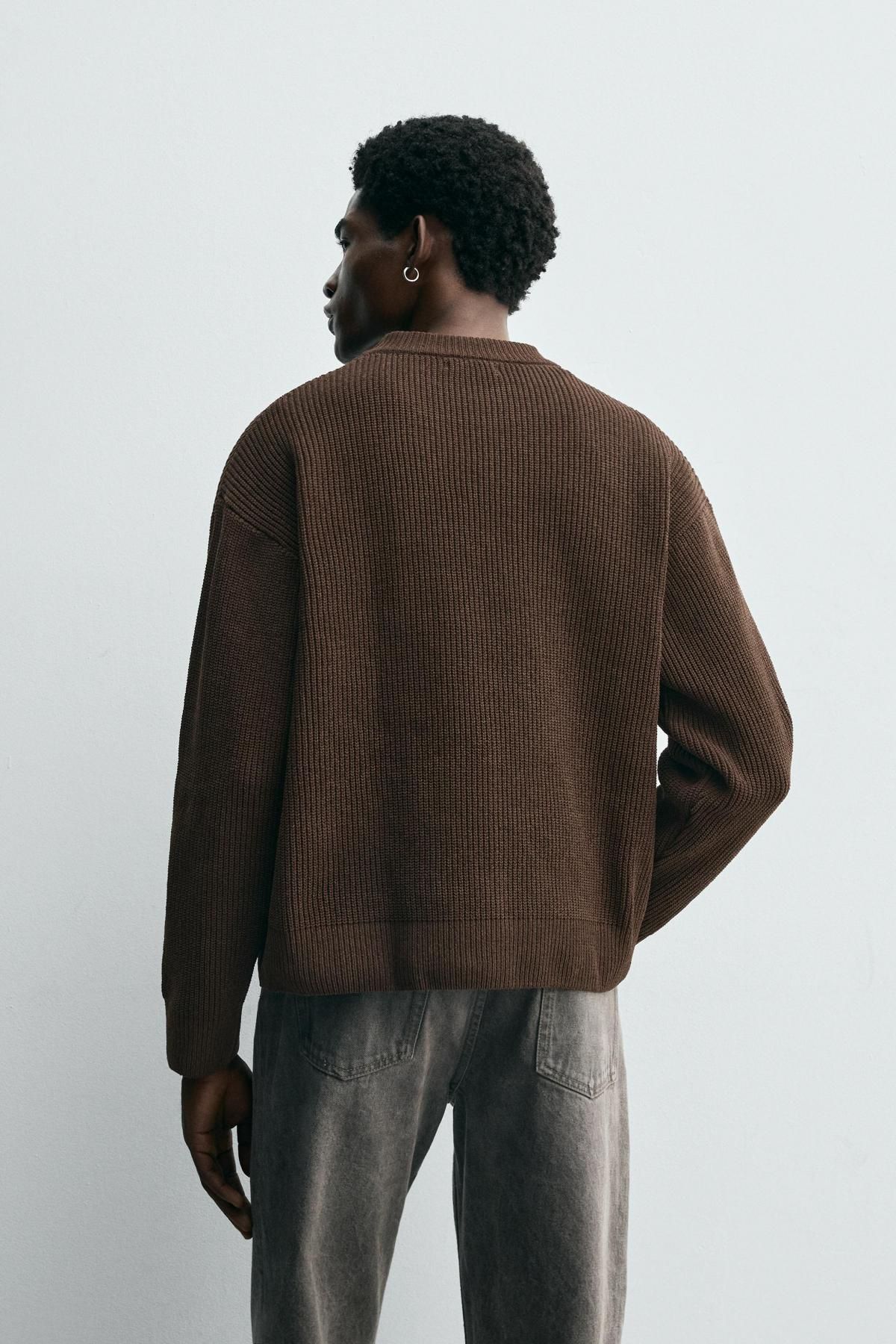 자라 텍스처 브라운 라운드 셔닐 니트 스웨터 5755/320 BROWN - 상세 이미지 4