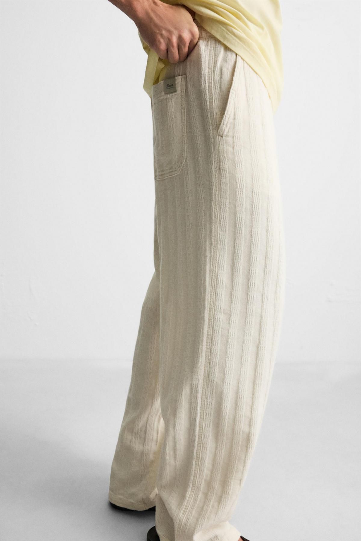 자라 릴랙스핏 자카드 와이드 팬츠 1538/302 ECRU - 상세 이미지 5