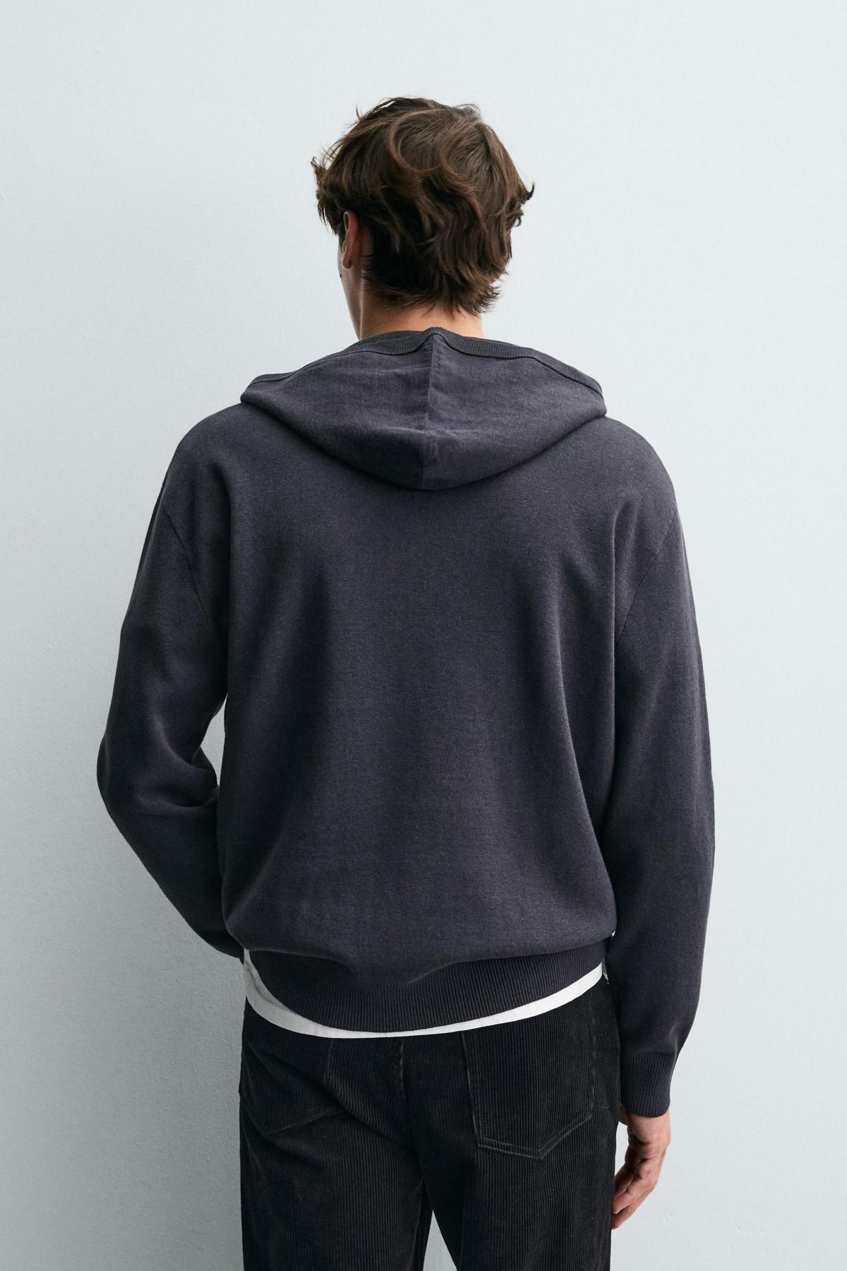 자라 프리미엄 코튼 울 후드 버튼 니트 스웨터 6674/300 ANTHRACITE GREY - 상세 이미지 4