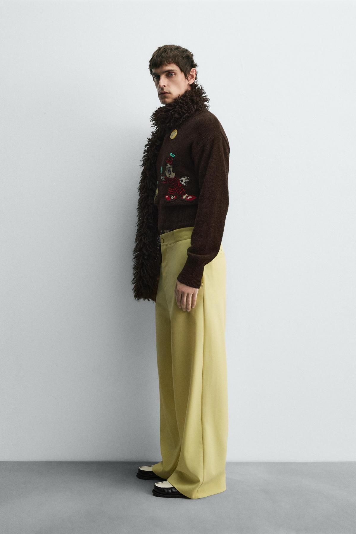 자라 와이드핏 울블렌드 팬츠 X 해리 램버트 디즈니 6370/525 YELLOW - 상세 이미지 4