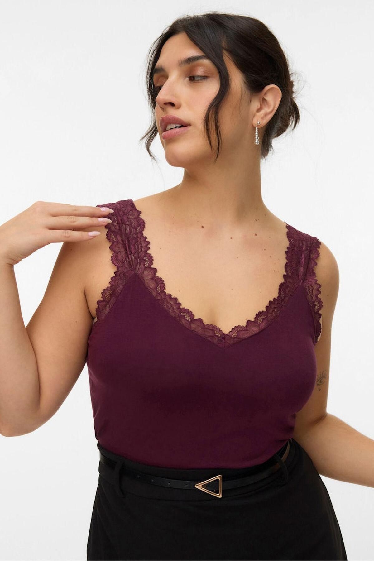 베로모다 레이스 브이넥 민소매 탑 빅사이즈 7092329 MORADO - 상품 이미지