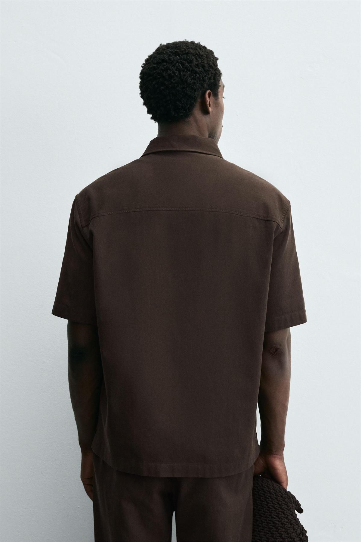 자라 테크니컬 릴렉스핏 라이오셀 코튼 반팔 폴로셔츠 5928/148 BROWN - 상세 이미지 4