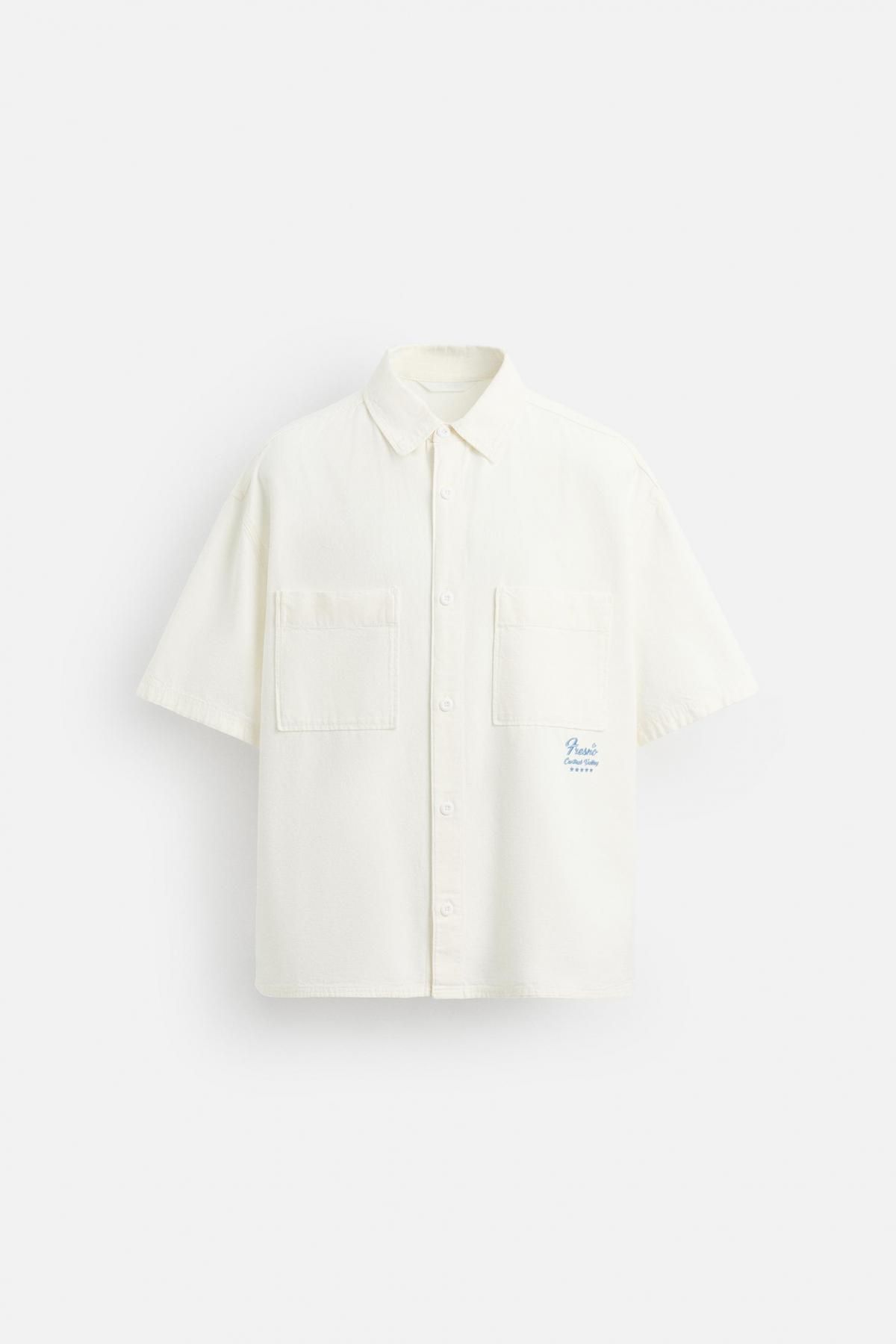 자라 코튼 캔버스 자수 반팔 셔츠 7446/333 WHITE - 메인 이미지