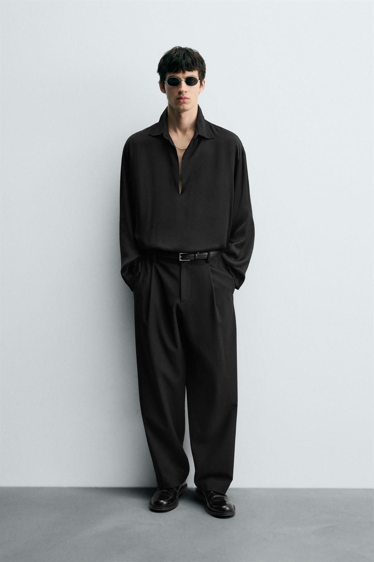 자라 새틴 테크니컬 긴팔 폴로셔츠 6623/358 BLACK - 상세 이미지 2