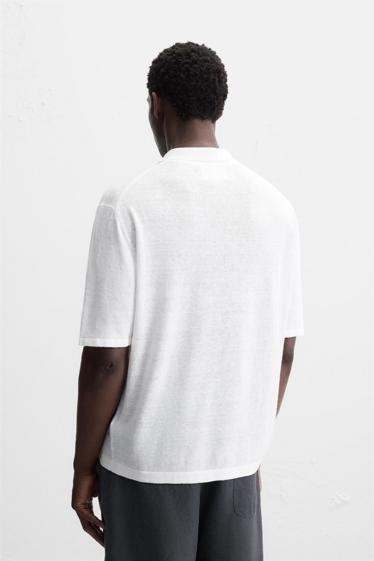 자라 친환경 헴프 니트 반팔 폴로셔츠 2142/421 WHITE - 상세 이미지 4