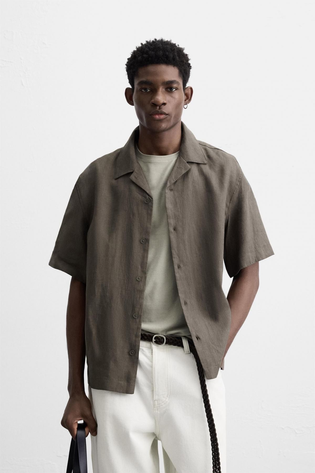 자라 100 린넨 반팔 셔츠 3090/123 BROWN / TAUPE - 상세 이미지 3