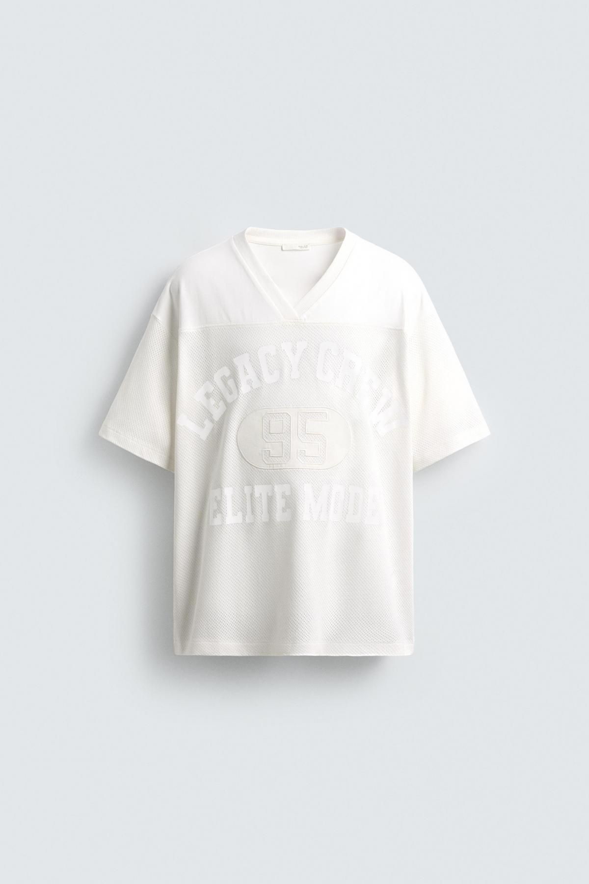자라 테크니컬 브이넥 텍스처 반팔 티셔츠 4087/311 WHITE - 메인 이미지