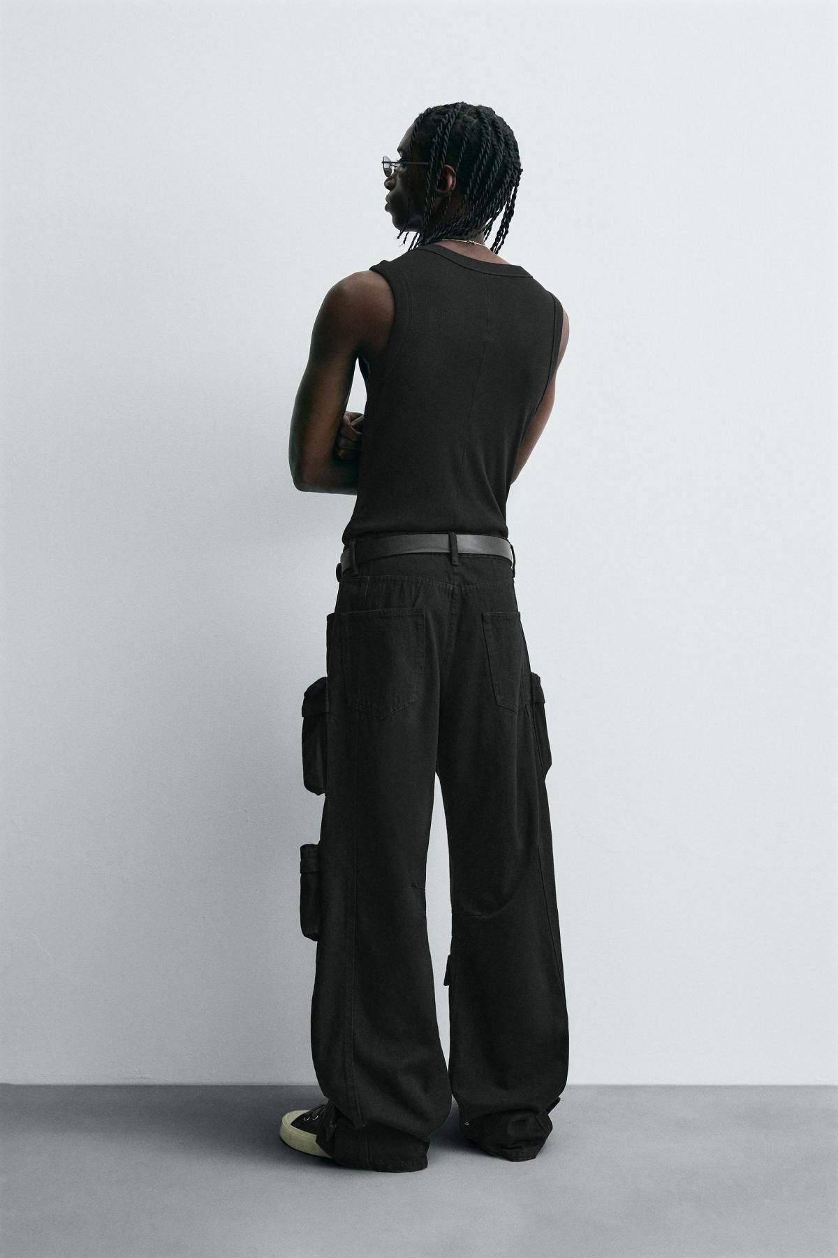 자라 블랙 데님 카고 와이드 팬츠 멀티포켓 8062/351 BLACK - 상세 이미지 4