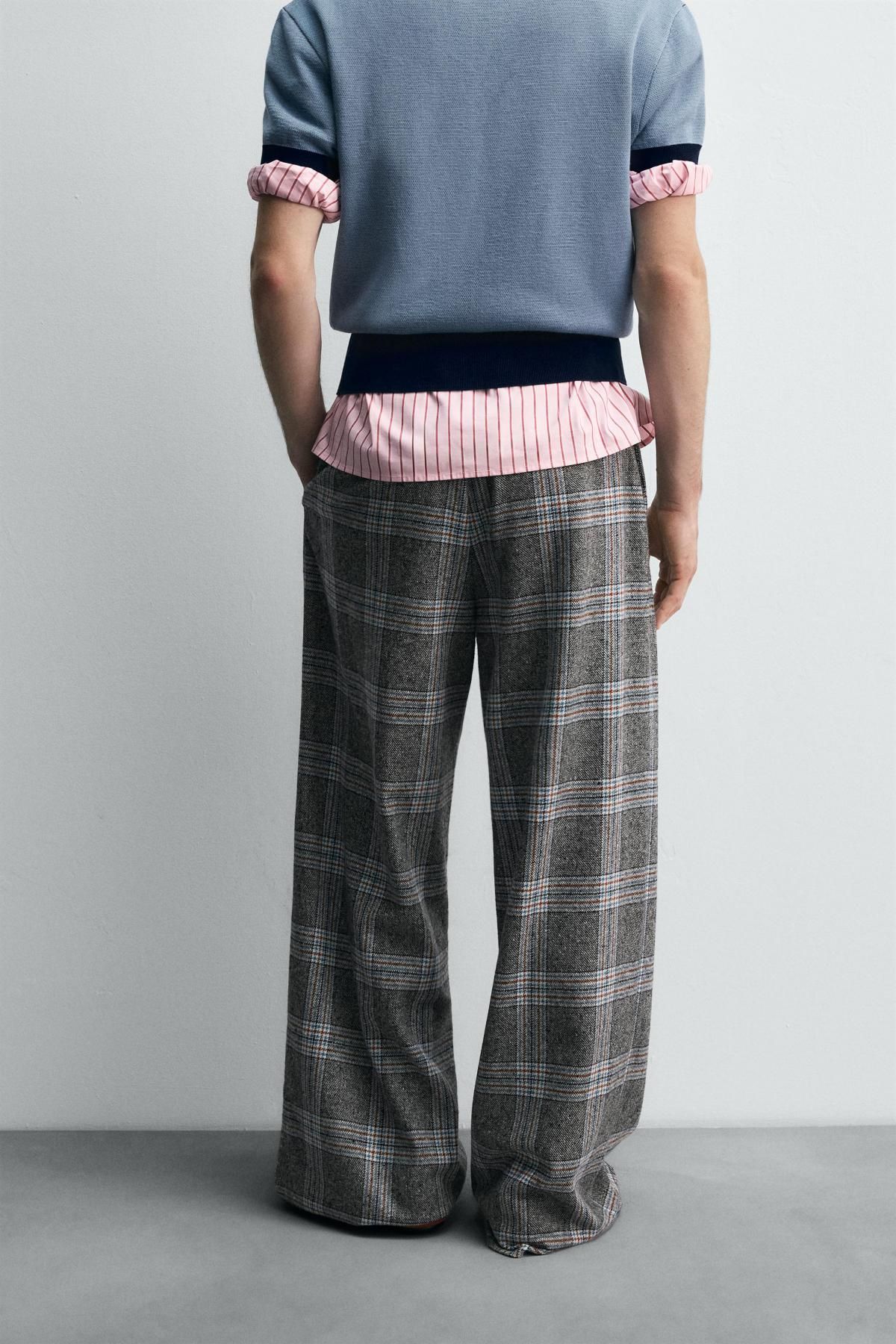 자라 체크 와이드핏 울블렌드 팬츠 X 해리 램버트 디즈니 5009/062 GREY / BLUE - 상세 이미지 3