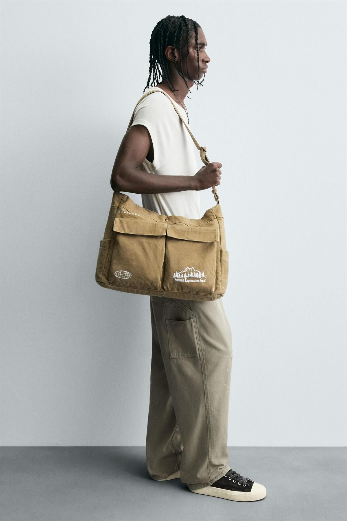 자라 아웃도어 멀티포켓 코튼 숄더백 3123/620 BROWN - 상세 이미지 3