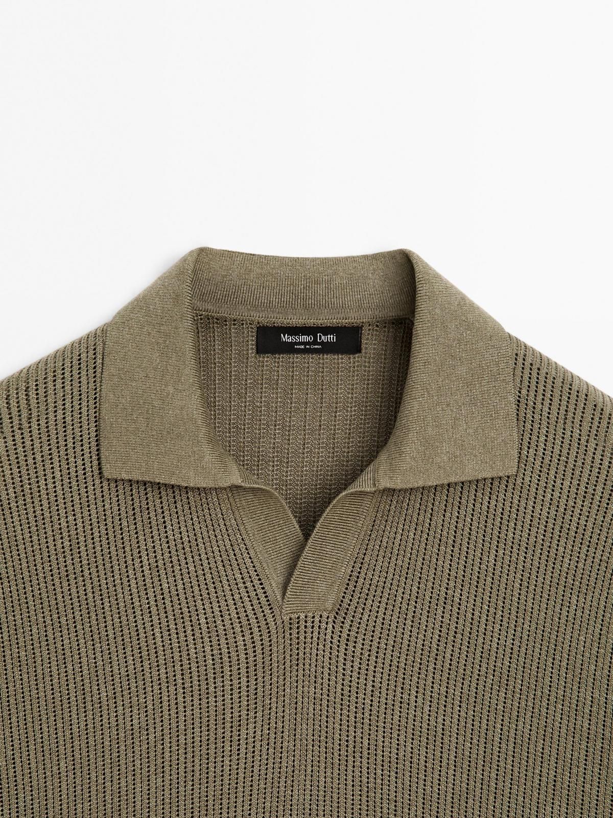 마시모두띠 오픈워크 브이넥 니트 반팔 폴로 셔츠 0998/206 MARINE GREEN - 상세 이미지 5
