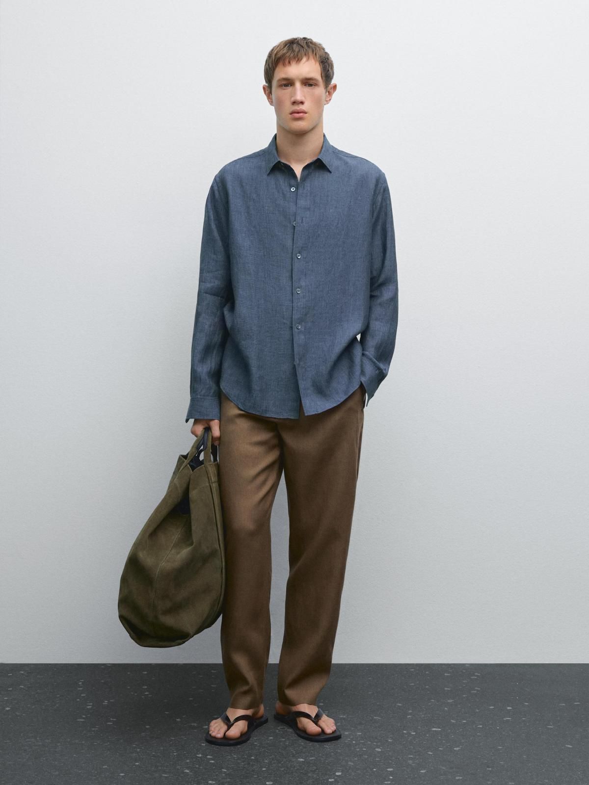 마시모두띠 리넨 레귤러핏 남성 긴팔 셔츠 0123/725 NAVY BLUE - 상세 이미지 2