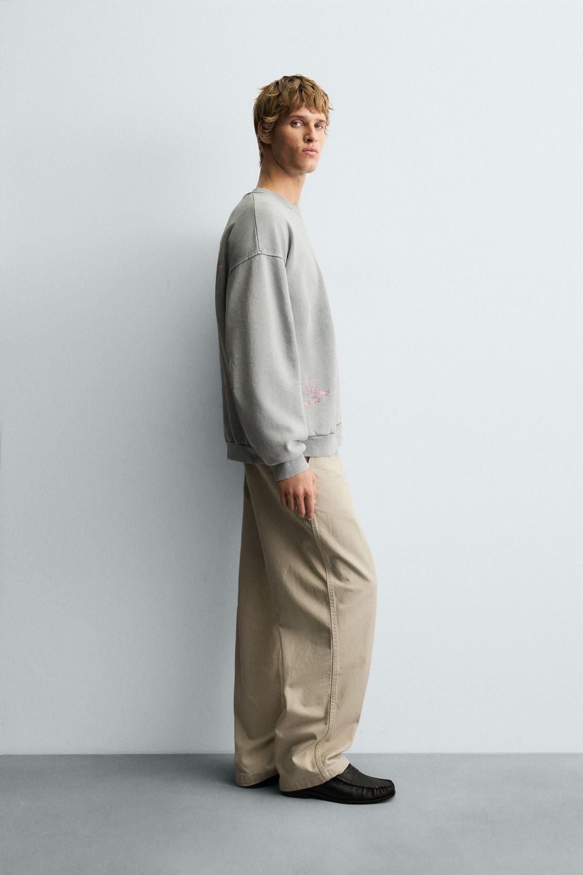 자라 워시드 라운드핏 테크니컬 긴팔 스웻셔츠 9144/307 LIGHT GREY - 상세 이미지 5
