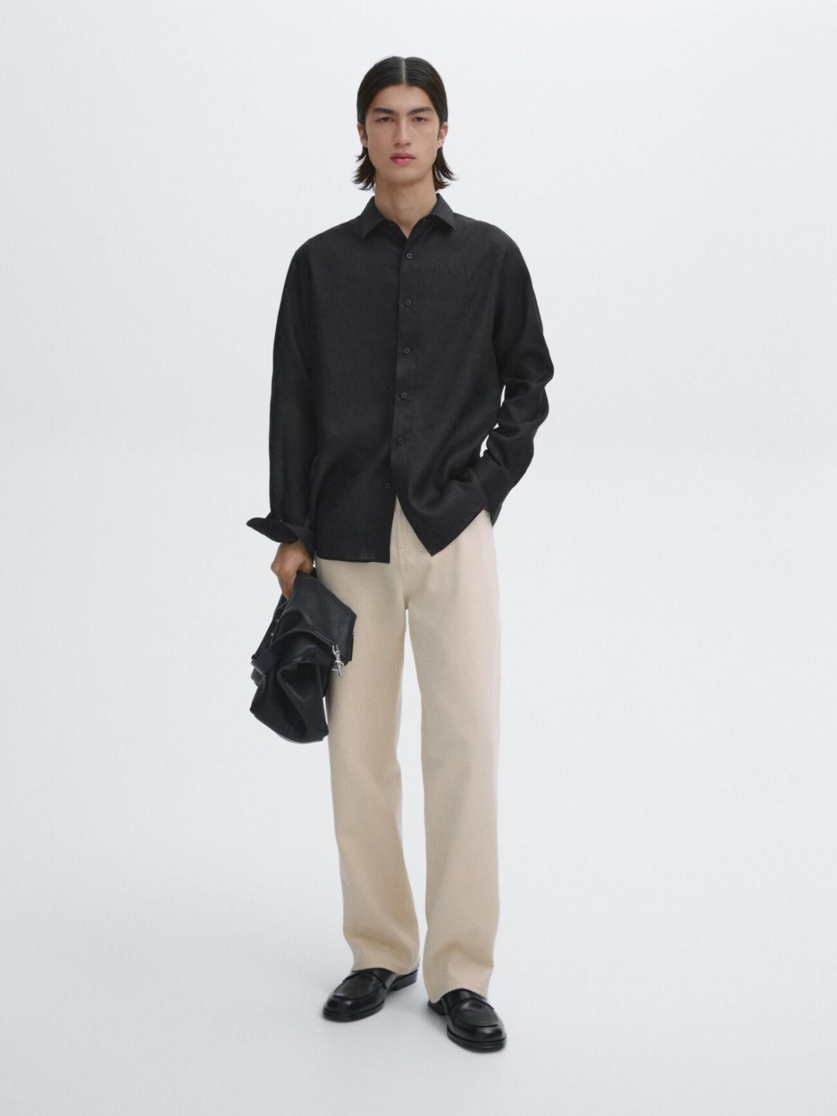 마시모두띠 100 리넨 셔츠 0100/777 BLACK - 상세 이미지 2