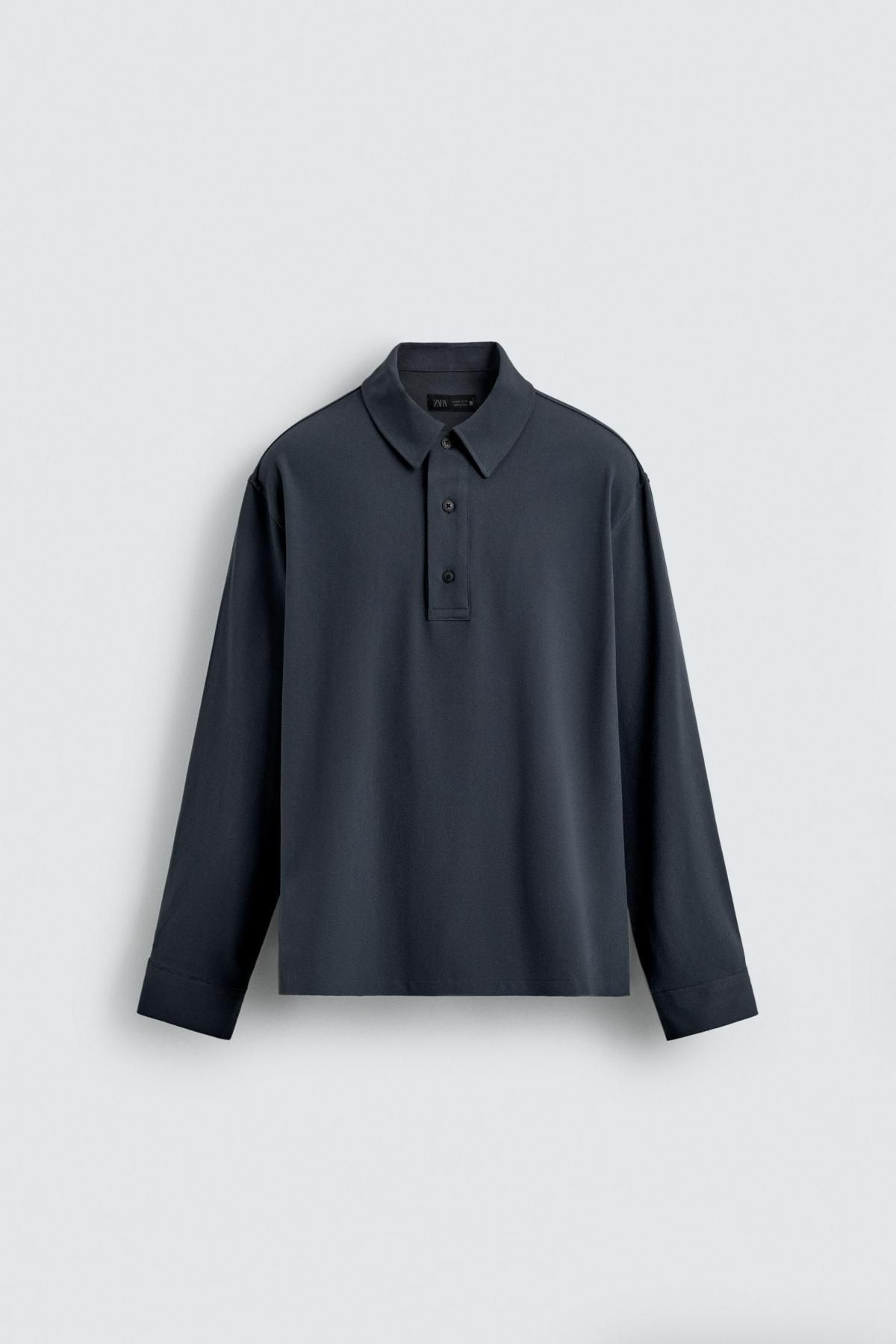 자라 테크니컬 루즈핏 긴팔 폴로셔츠 7484/639 CHARCOAL GREY - 상품 이미지