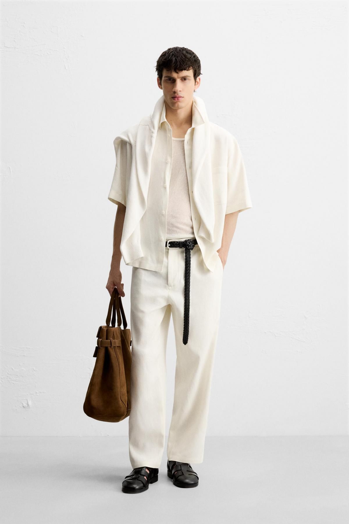 자라 와이드 비스코스 주트 팬츠 5770/100 WHITE - 상세 이미지 2