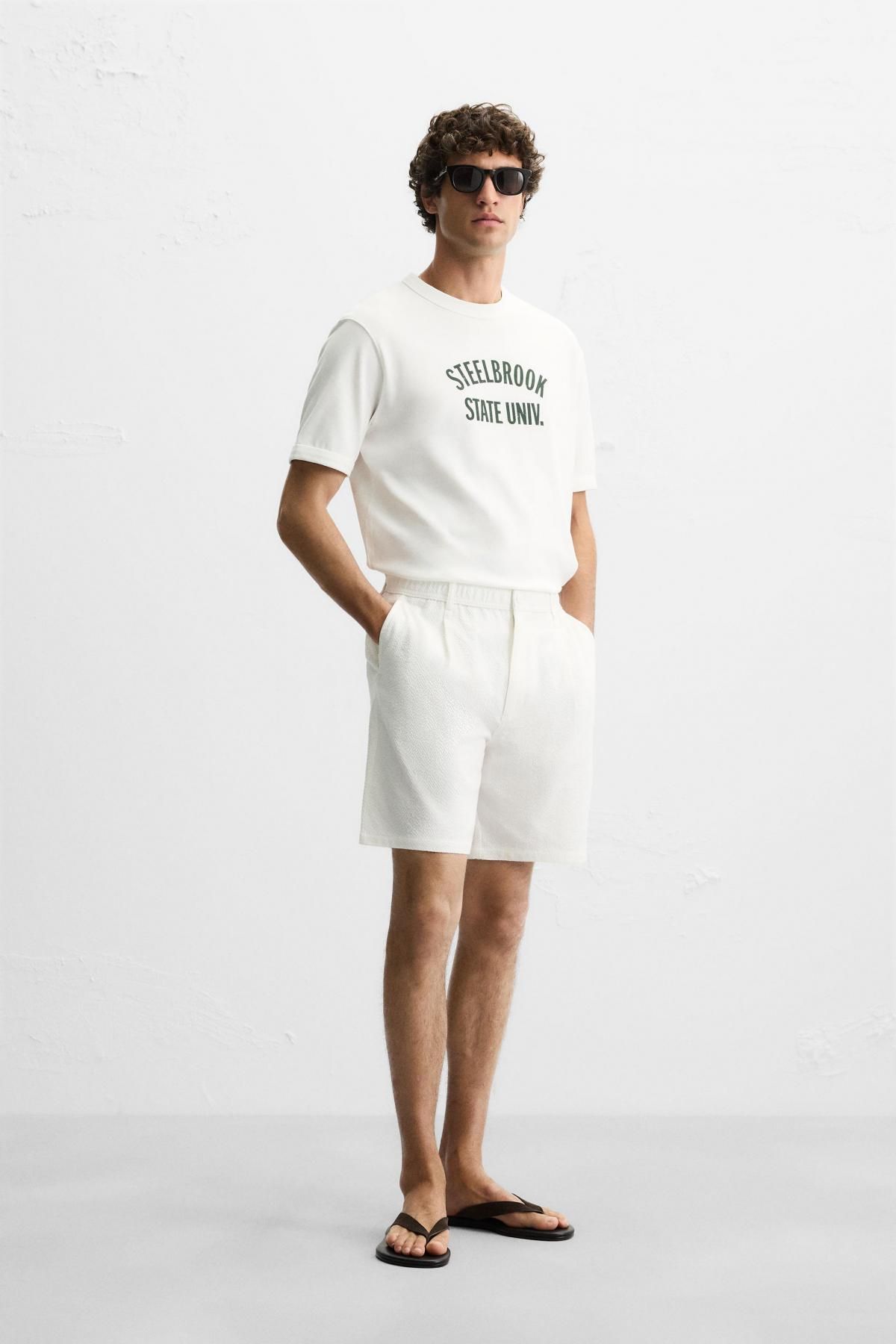 자라 베이직 레터링 프린트 리브드 반팔 티셔츠 0962/304 OYSTER-WHITE - 상세 이미지 5