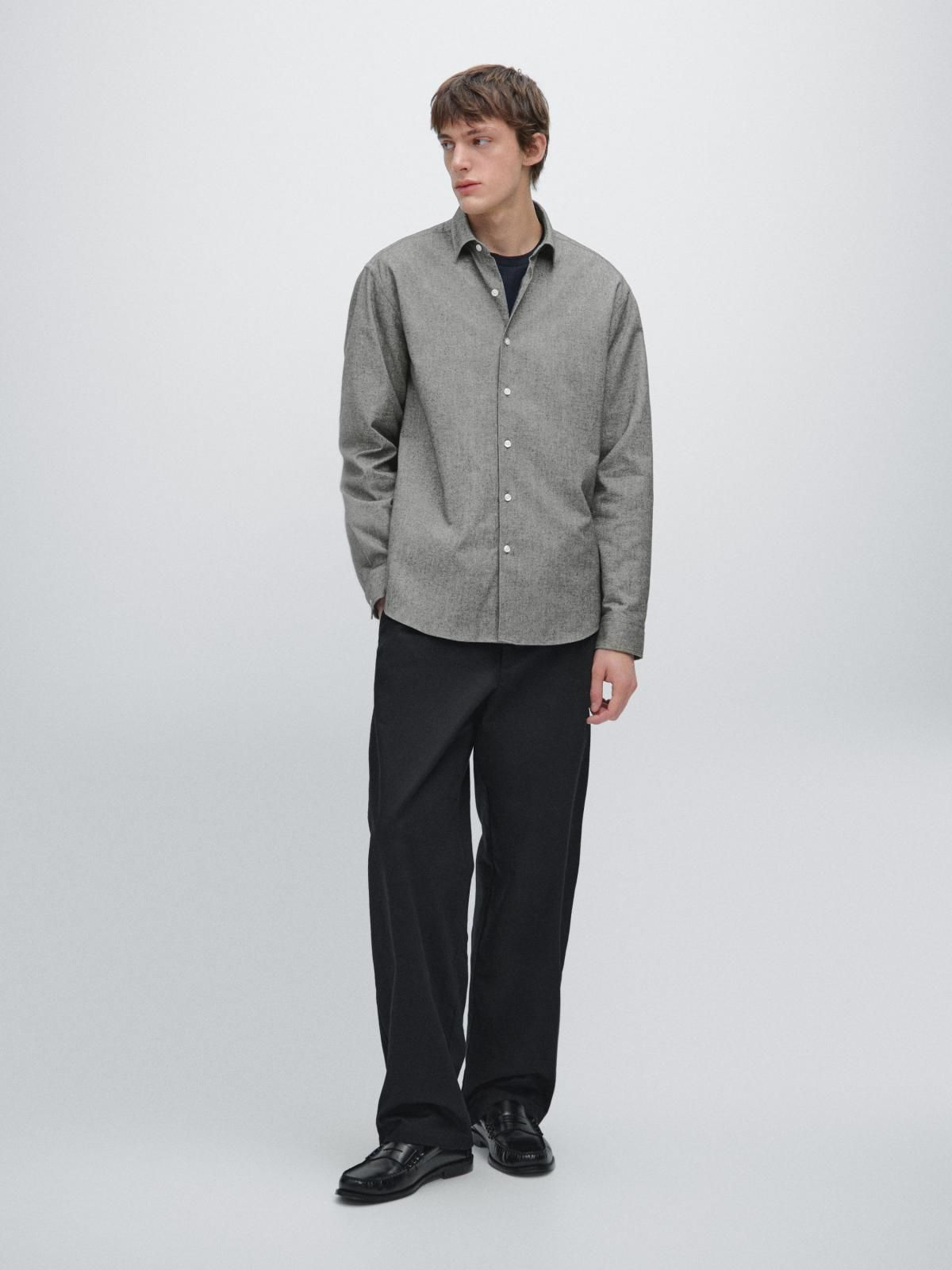마시모두띠 테크니컬 멜란지 옥스포드 긴팔 셔츠 레귤러핏 남성 1811/280 MEDIUM GREY - 상세 이미지 2