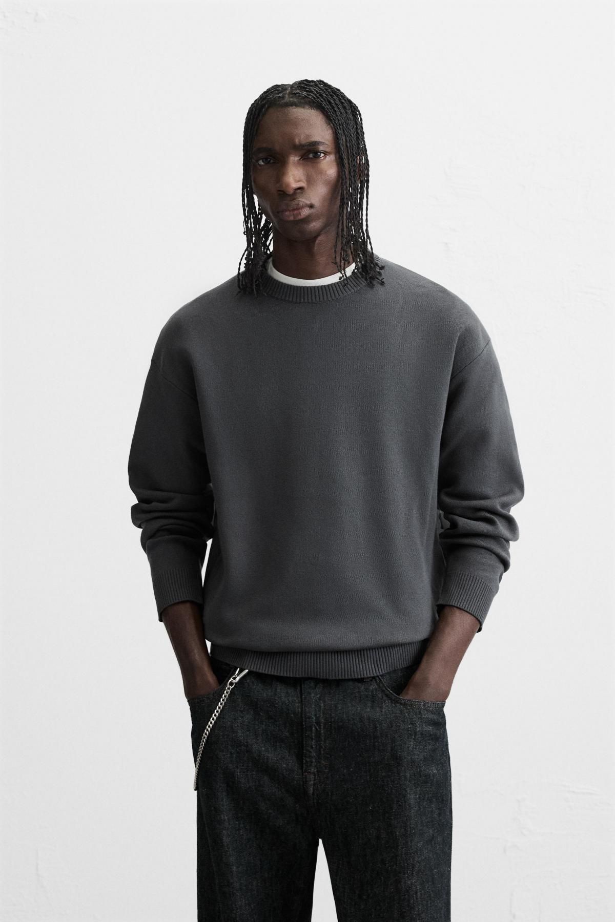 자라 테크니컬 텍스처 소프트 라운드 니트 스웨터 5755/325 ANTHRACITE GREY - 상세 이미지 3