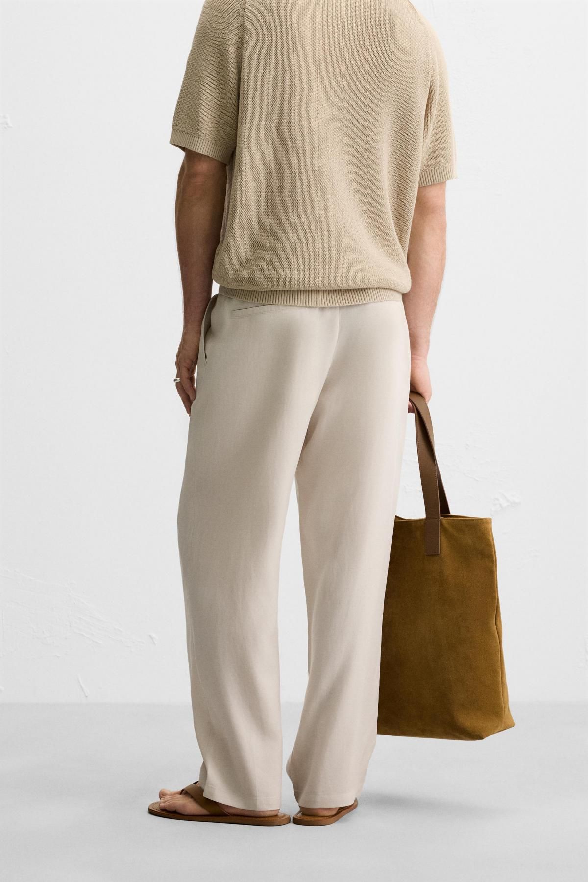 자라 테크니컬 릴랙스핏 라이오셀 와이드 팬츠 4391/310 BEIGE - 상세 이미지 3