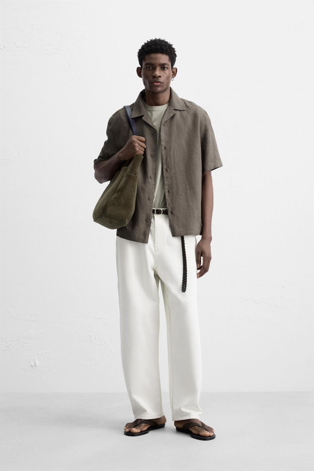 자라 100 린넨 반팔 셔츠 3090/123 BROWN / TAUPE - 상세 이미지 2