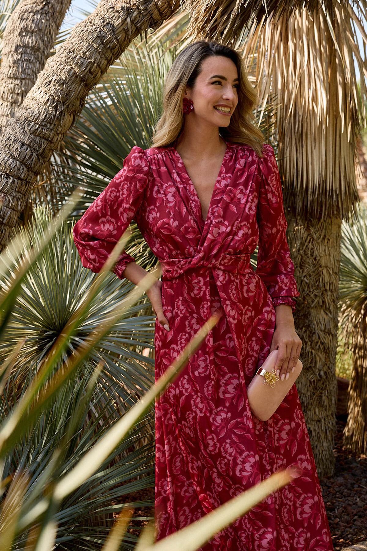 폴린에무아 플로럴 랩스타일 버건디 롱 원피스 6442343 VINO - 상세 이미지 5