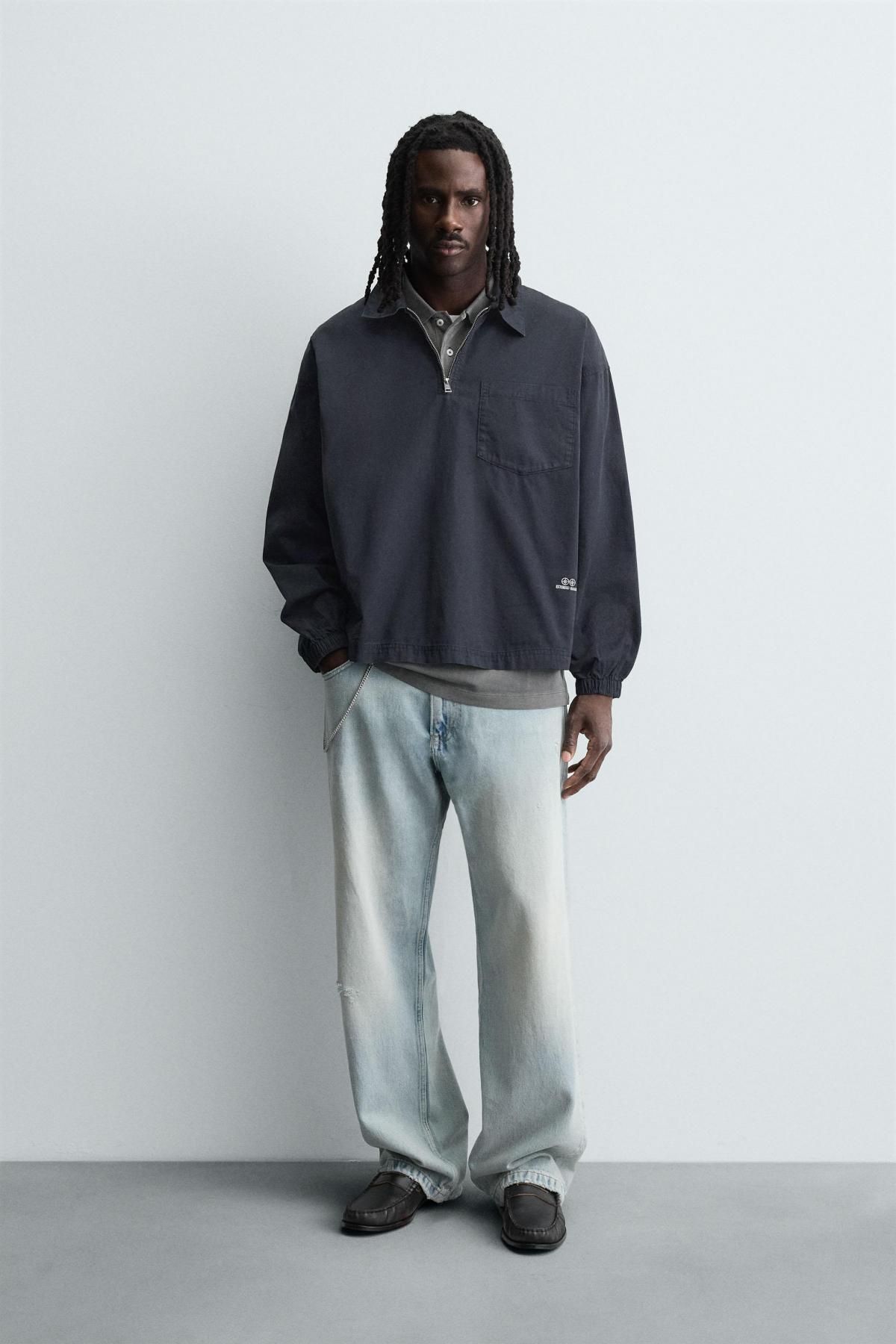 자라 데님 테크니컬 집업 긴팔 폴로셔츠 6987/333 BLUE - 상세 이미지 2