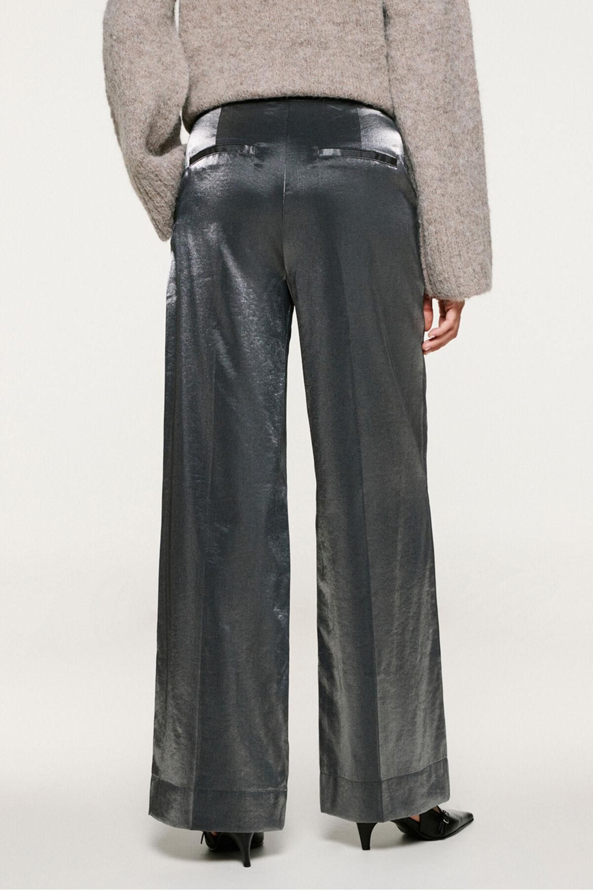 셀렉티드 메탈릭 와이드 슬랙스 팬츠 3722193 NEGRO - 상세 이미지 4