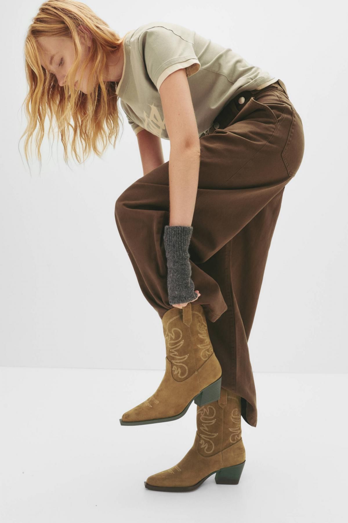 풀앤베어 웨스턴 하이힐 카우보이 앵클부츠 브라운 1109/641 SAND - 상세 이미지 2