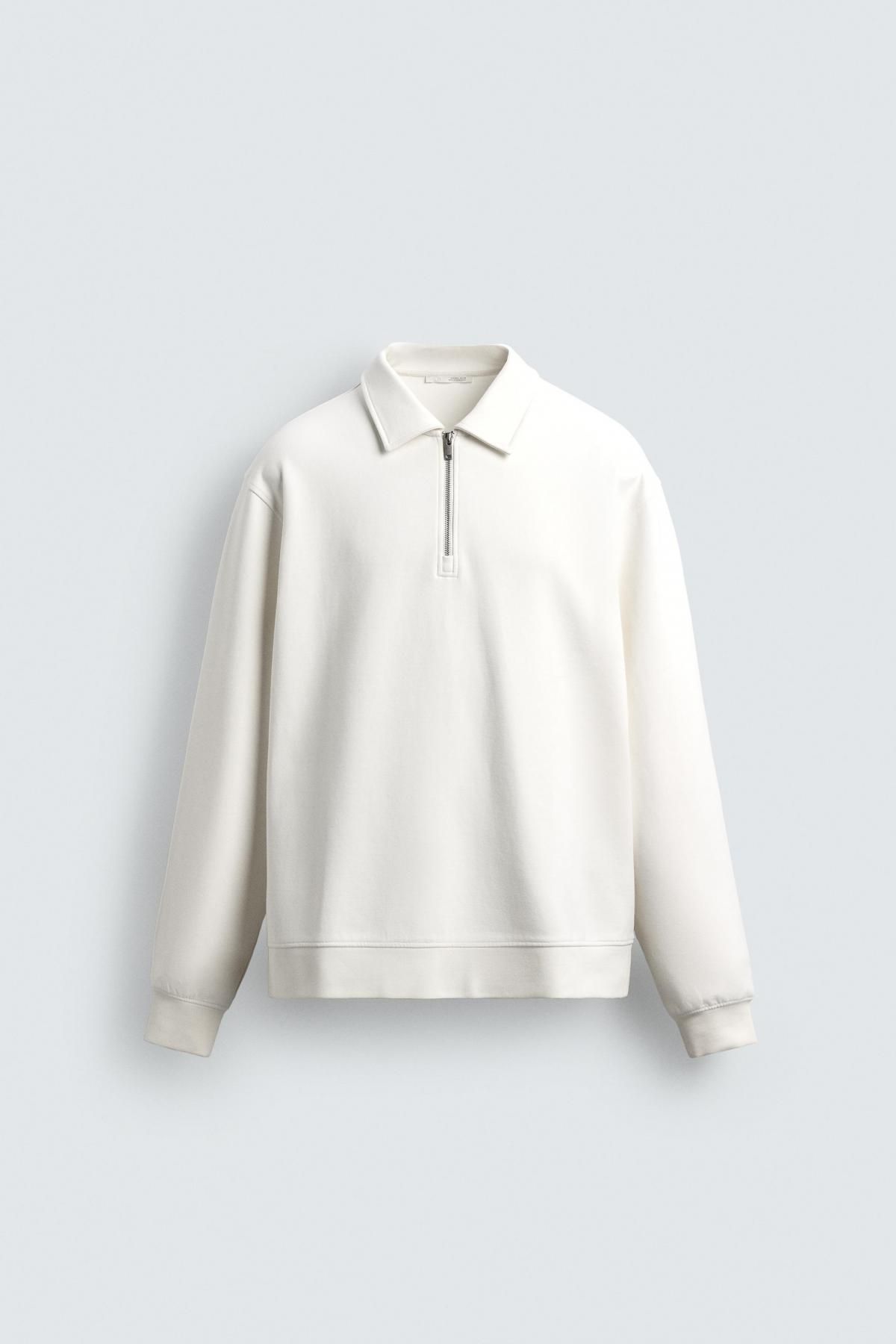 자라 테크니컬 인터록 스판 긴팔 집업 폴로셔츠 4092/380 OYSTER-WHITE - 상품 이미지