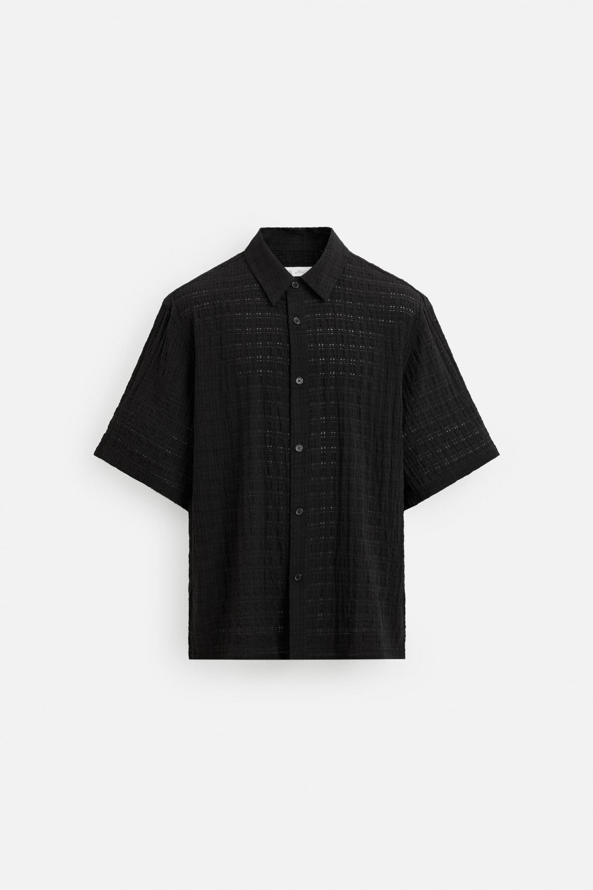 자라 릴렉스핏 텍스처 체크 반팔 셔츠 3715/600 BLACK - 메인 이미지