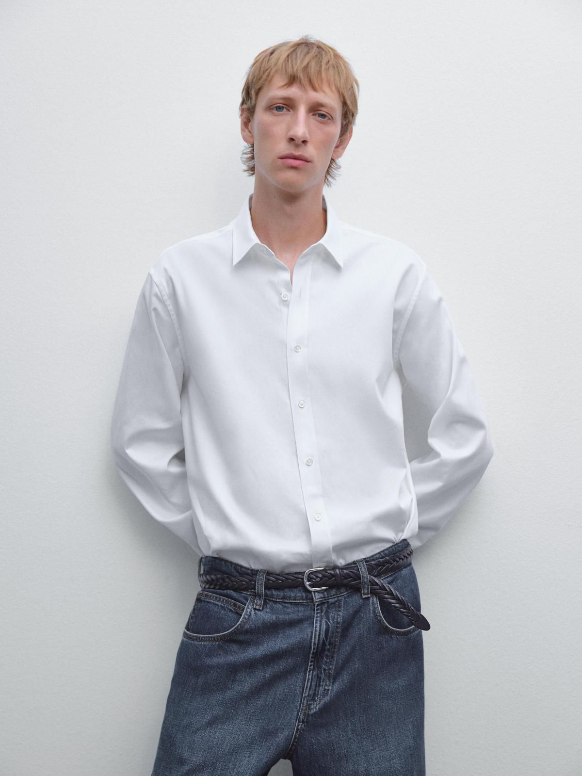 마시모두띠 클래식 레귤러핏 테크니컬 텍스처 긴팔 셔츠 1786/411 WHITE - 상품 이미지